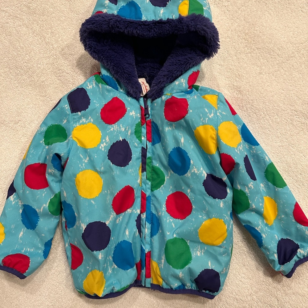 Hanna Andersson Kids Puffer Jacket - Blue with Multicolor Polka Dots, 80cm 18-24